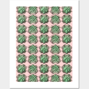 Pastel Palm Tree Leaves Pattern Posters and Art